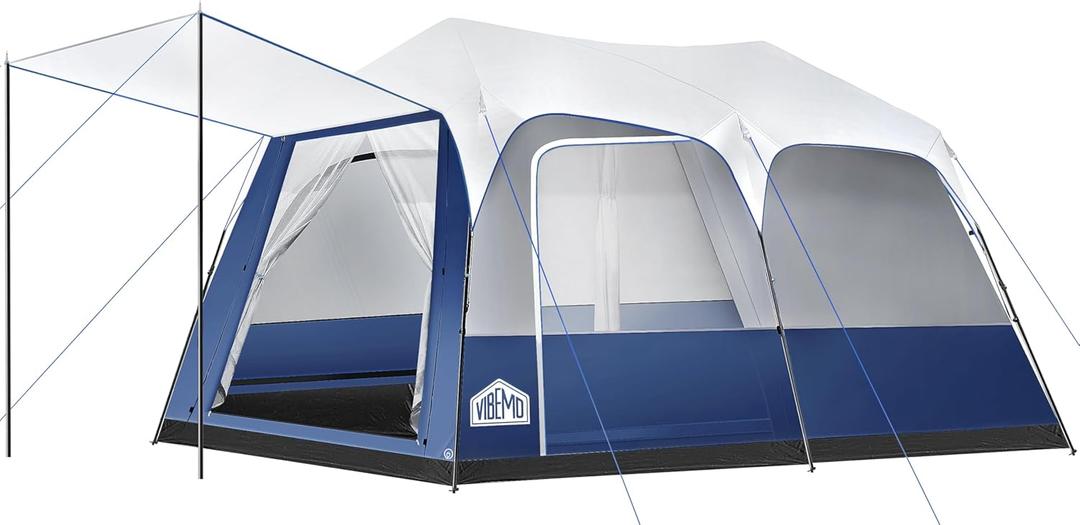 8/10 Person Instant Camping Tent, Pop-Up Family Tent for Instant Easy Setup, Spacious Interior, Includes Rainfly, Room Divider, Carry Bag, Backpacking Tents for Camping, Hiking, Sleepovers (Blue)