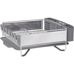 KitchenAid Compact Space Saving, Dish Rack with Removable Flatware Caddy and Angled Self Draining Drainboard, Satin Gray, 15Inchby13.25Inch