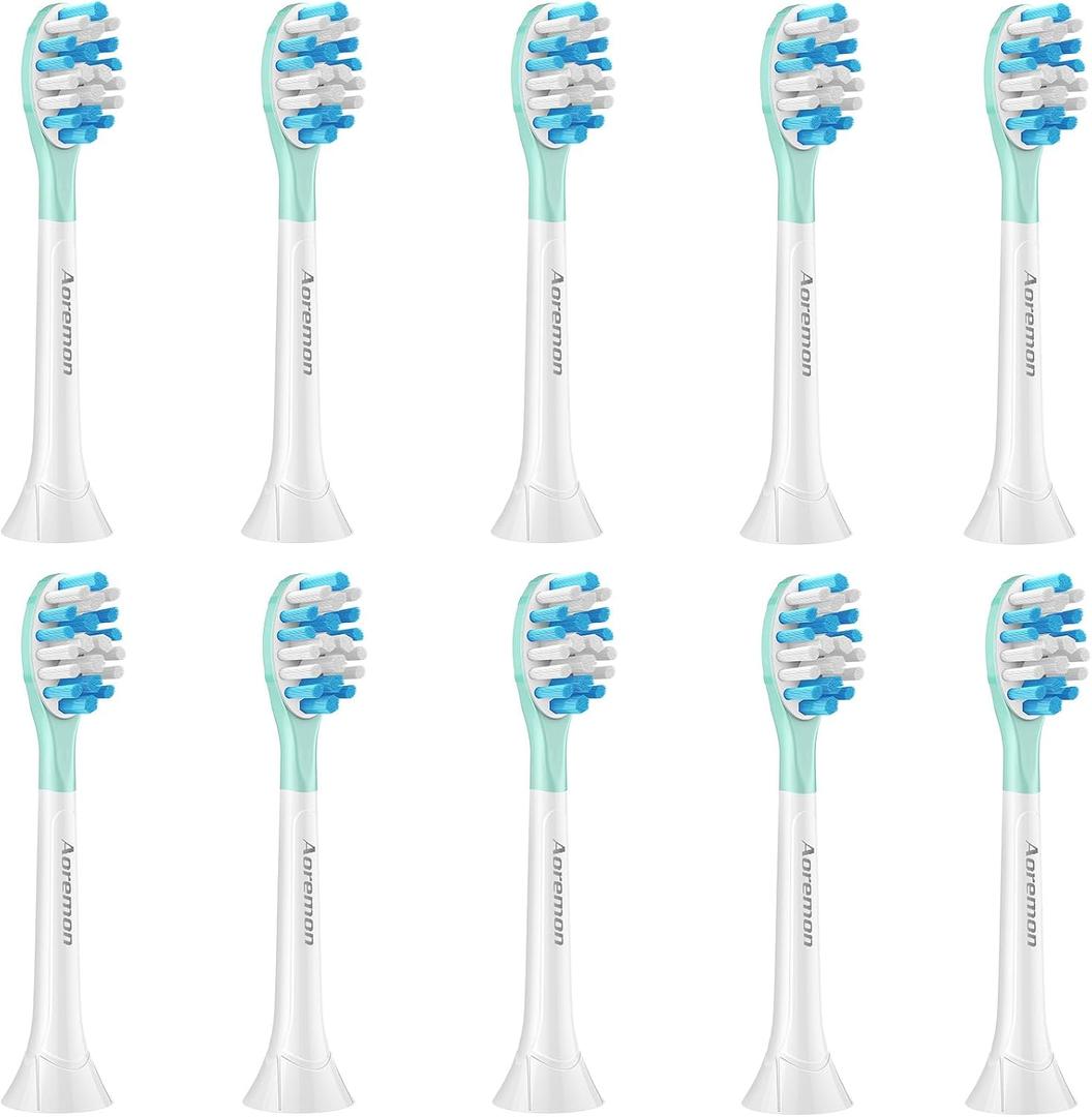 Aoremon Toothbrush Replacement Heads for Sonciare C3 Toothbrush Heads fit for Philips Sonicare Click On Handles ProtectiveClean DiamondClean FlexCare HealthyWhite G3 W3 4100 5100 6100, 10 Count, White