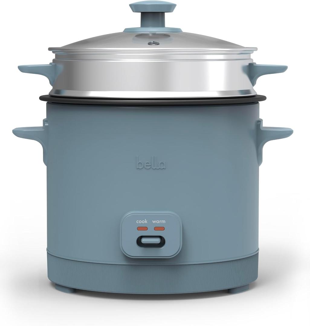bella 16 Cup Rice Cooker with Steamer, Dishwasher Safe Steaming Basket, Rice Paddle and Measuring Cup, Removable Nonstick Cooking Bowl, Automatic Keep Warm Function, 400 Watt, Surf