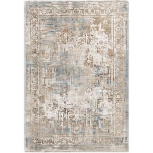 Chenille Machine Washable Area Rugs with Non Slip Backing, Ideal for Hallway, Living Room, Bedroom, Kitchen and Laundry Room, Vintage and Low Pile Rug (Beige-Blue, 6'x9')