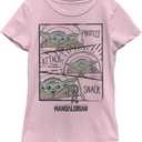 STAR WARS Mandalorian Child Doodle Panels Girls Short Sleeve Tee Shirt (Large, Light Pink)