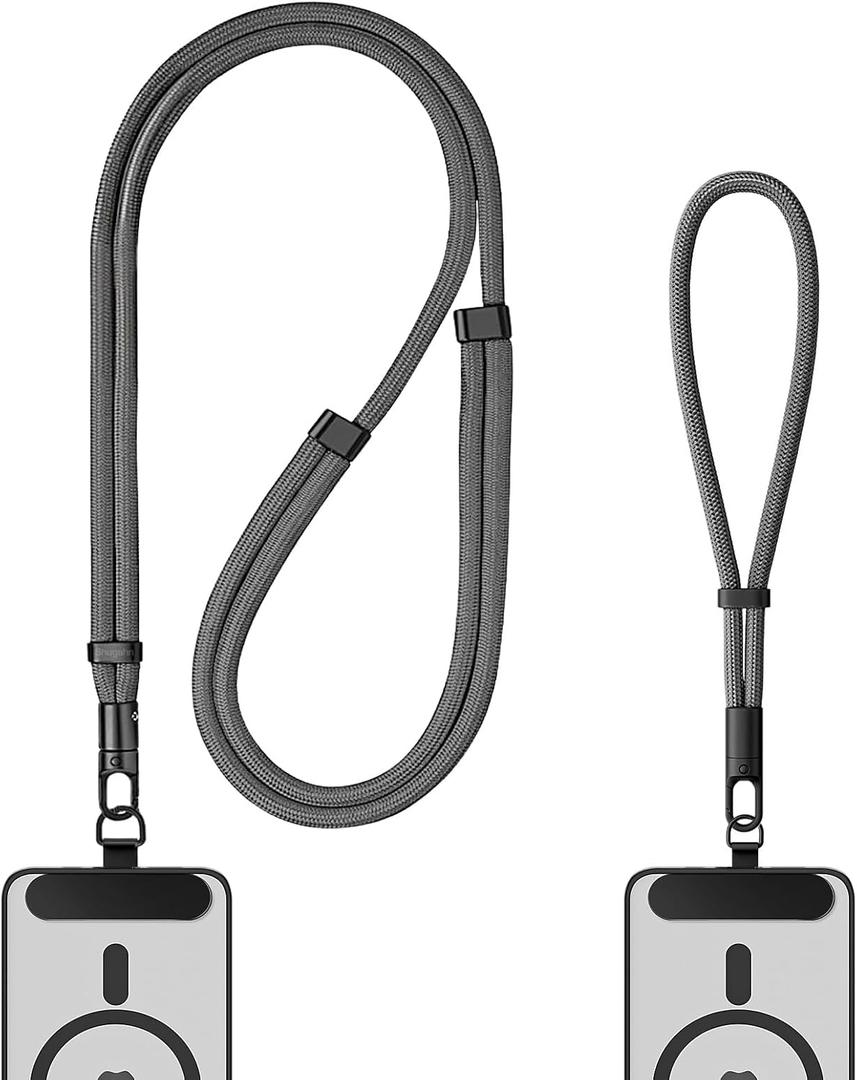 Anti-Theft Phone Lanyard 2 Pack, Includes 2 Metal Tabs, Adjustable Phone Wrist Strap & Neck Lanyards, Secure Fit for Most Phone Cases, Universal for Men & Women (Fits iPhone/Samsung/Google)(Deep Gray)