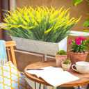 Grunyia 10 Bundles Artificial Plants Outdoor Fake Grass with Flowers UV Resistant Greenery Garden Porch Window Box Decorating (Yellow)