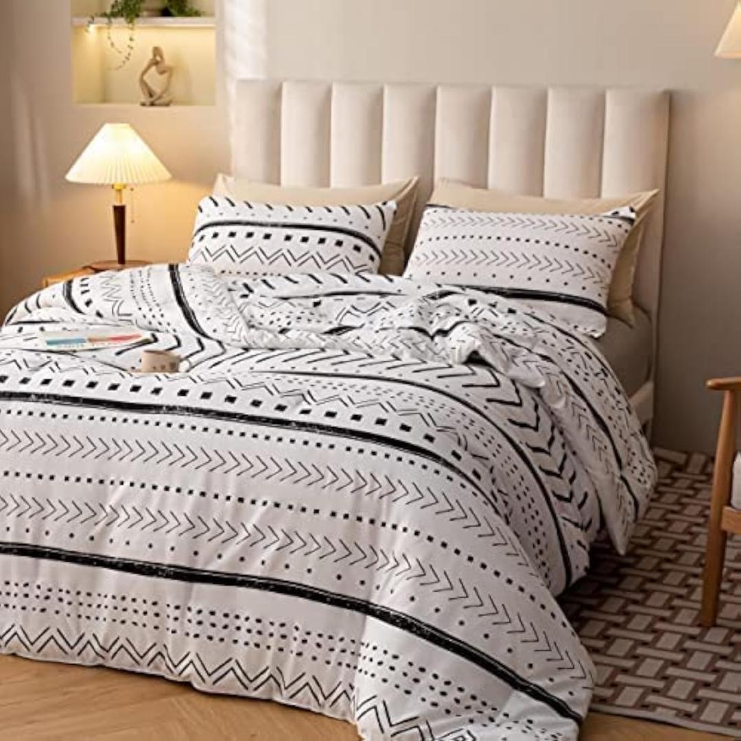 Smoofy Aztec White Bedding Sets Queen Size, Folkloric Art Pattern Boho Aztec Comforter Set with Soft Microfiber Fill Bedding, 1 Comforter 2 Pillowcases