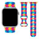 Autism Awareness Gradient Jigsaw Puzzle Watch Band 38mm, Blue IWatch Bands 40mm Womens Compatible With Apple Watch 41mm Rubber Wristbands Straps Adjustable Replacement Series 10/9/8/7/Se/Ultra For Men