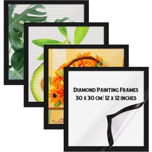 Unittype 4 Pack Diamond Painting Frames Magnetic Diamond Art Frames Self Adhesive for Painting Pictures Canvas Room Wall Window Door Decorations Accessories, Black(12 x 12 Inch/ 30 x 30 cm)
