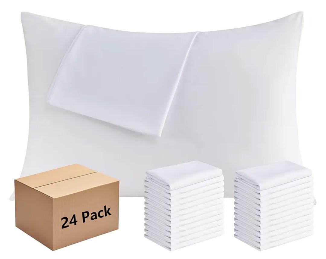 White Pillowcases Standard Size 24 Pack - Bulk Pillow Cases with Envelope Closure, Soft Brushed Microfiber Pillow Covers Hospital Hotel Airb&bs Essentials for Hosts, 20x26