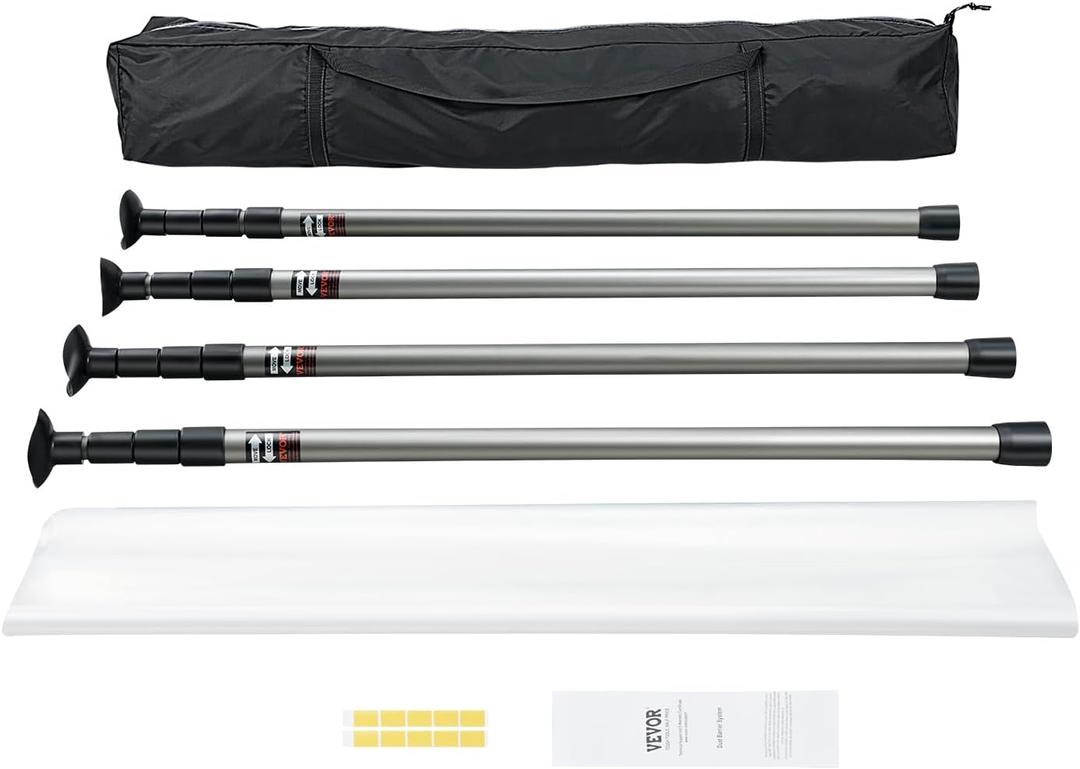 VEVOR Dust Barrier Poles, 12 Ft Poles with 4 Telescoping Poles, Carry Bag, and 32.8x13.12 Ft Plastic Film, for Interior Decoration and Painting Projects