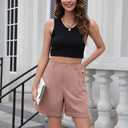 Bettysays Shorts for Women Bermuda Shorts Casual Elastic Waist Wide Leg Shorts with Pockets (XL)