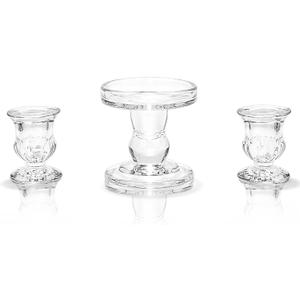 Unity Candle Holder - Glass Candle Holders for Pillar Candles Taper Candles, Glass Candlestick Holders Set of 3, Decorative Clear Glass Candlestick Holder for Wedding Table Dinning Church Centerpiece