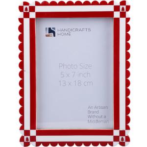 Handicrafts Home 5x7 Picture Frame Colorful Decorative Frames for Wall & Tabletop, Red Frame, Scalloped Edge, Perfect for Christmas Gift Photo Frames, Fun & Cute Photo Frames for Family Photos (CHALET-RUSCH- Red White)