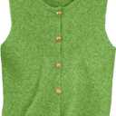 RoseSeek Women's Button Down Sweater Vest Sleeveless Crewneck Knit Knitwear (Green, XL)