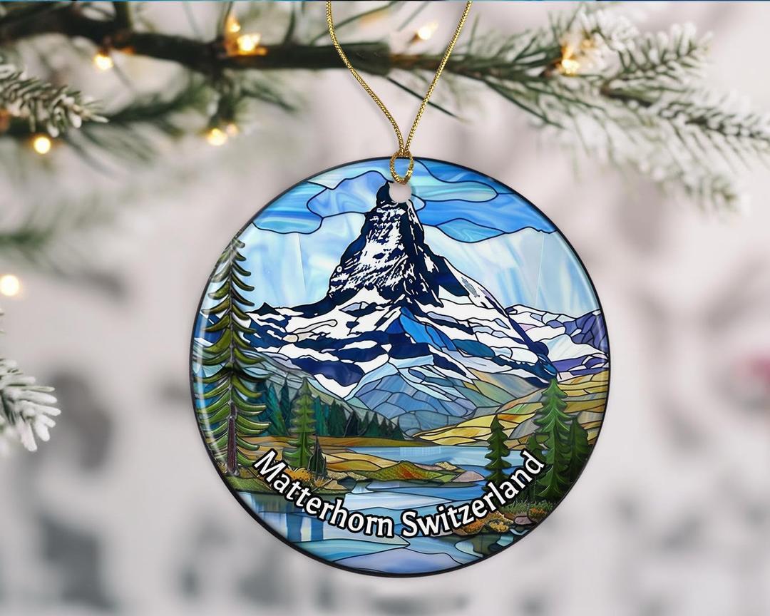 Matterhorn Switzerland Keepsake Ornament, Stained Glass Look, Travel Souvenir (Printed on Both Sides)