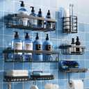 Shower Caddy 7 Pack, Adhesive Bathroom Shower Organizer for Bathroom Storage, No Drilling Large Capacity Rustproof Stainless Steel Shower Shelves Rack for Bath, Black