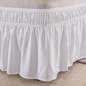 Wrap Around Bed Skirt - White King Size Bed Skirt with 12 Inch Drop, Adjustable Elastic Dust Ruffles Easy Fit, King Bed Skirts with Jacquard Texture, Easy Install