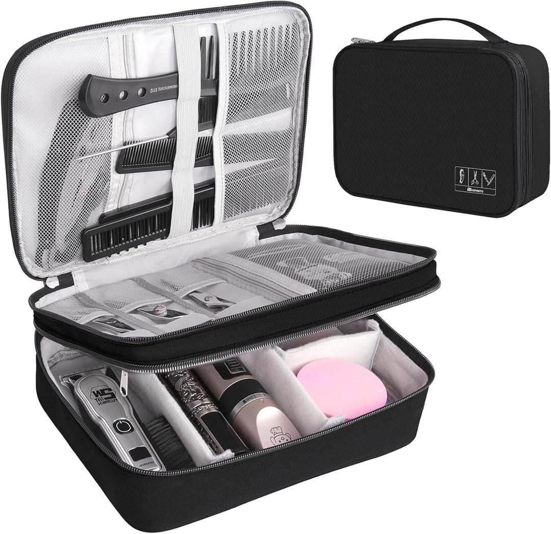 Barber Case Barber Tool Bags Barber clipper Bag Barber Cases for Clippers and Supplies Professional Barber Accessories Kit Hair Cutting Scissors Storage Bag Shaving Kits (Black) (Double-layer)