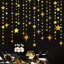 Gold Party Decorations Star Circle Dot Paper Garland Banner Bunting Streamer Metallic Hanging Twinkle Star Decoration for Christmas Birthday Baby Shower Wedding Festival Engagement Kids Room Decor