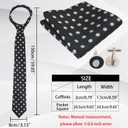 Men's Tie Sets, Black and White Polka Dot Ties for Men with Pocket Square Tie Bar/Cufflinks for Wedding Business