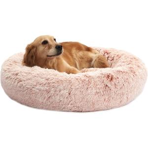 Bedfolks Calming Donut Dog Bed - 36" Round, Fluffy, Anti-Anxiety, Machine Washable Pet Bed (Pink, Large)