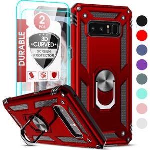 LeYi for Samsung Note 8 Phone Case for Women, Galaxy Note 8 Case with [2 Pack] 3D Curved Screen Protector, [Military-Grade] Magnetic Ring Holder Stand Shockproof Case for Samsung Note 8, Red