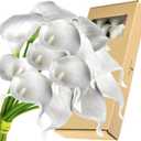 FiveSeasonStuff Real Touch Calla Lily Artificial Flowers Wedding Bridal Bouquet | Floral Arrangements | 15 Calla Lilies (Pearl Gray)