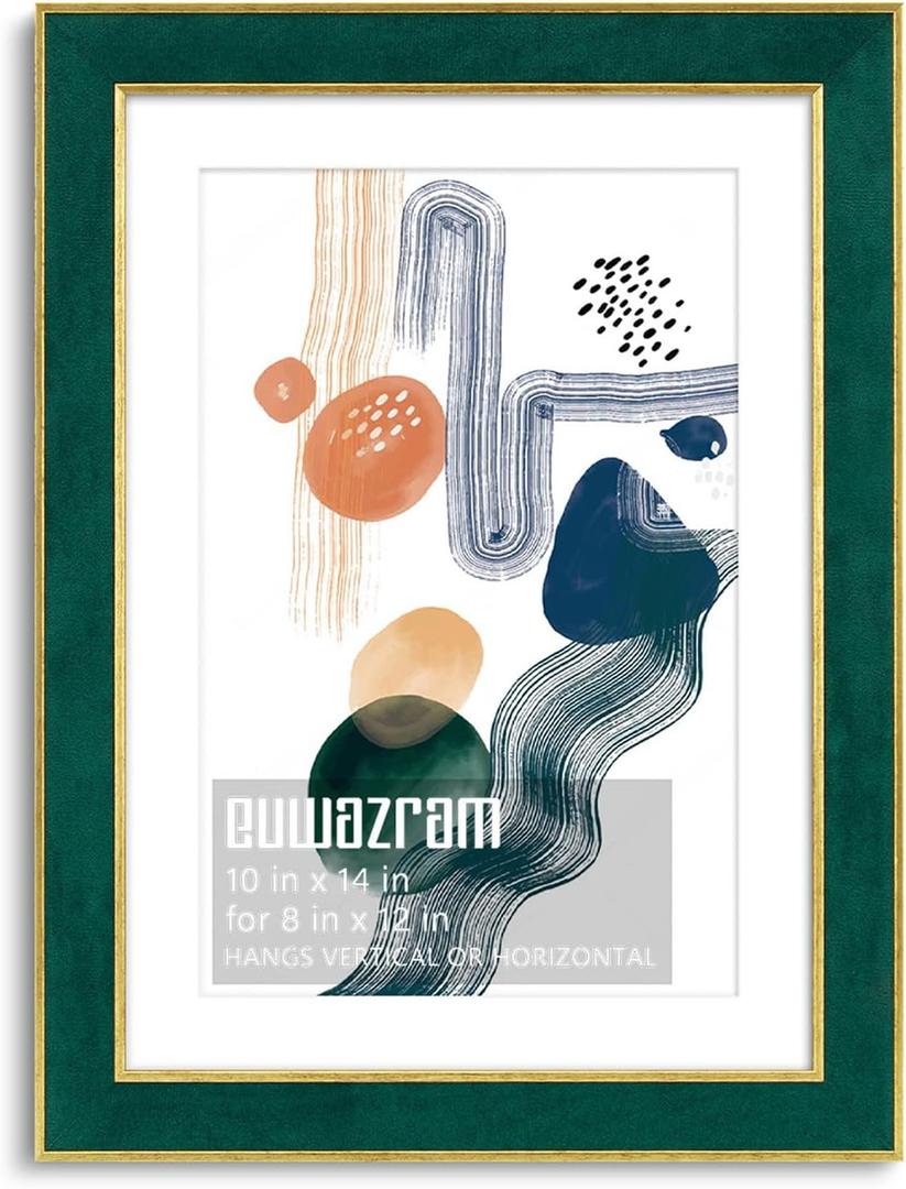 Suede 10x14 Frame - Single Frame, Elegant Green 10 x 14 Poster Frame with Mat for 8x12, 10x14 Picture Frames for Artwork, Puzzles, Photos, and Movie Posters