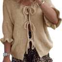 Saodimallsu Women's Tie Front Bow Cardigan Sweaters Lightweight Knit Ruffle Half Sleeve 2025 Trendy Jacket, XL