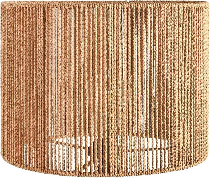 Boho Lamp Shades,Small Lamp Shades For Table Lamps,Wicker Drum Bell Lamp Shade for floor lamps,Vintage Rattan Lampshade for Hanging Lamp,Wall Sconce, Spider Fitter Replacement Floor Lamp Shade Large
