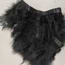 Turkey Marabou Feather Fringe Trim - 2 Yards Natural Fluffy Feathers Trim 6-8 inch in Width for Sewing Crafts Costume Decoration(Black)