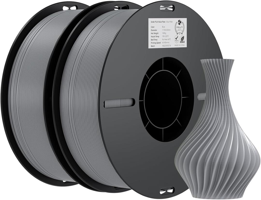 Creality PLA Filament 1.75mm Grey 2KG, 2 Pack 3D Printer Filament, Bundle 2Kg for 3D Printing,No-Tangling Strong Bonding,Dimensional Accuracy +/- 0.02mm,Fits for Most FDM 3D Printers (Grey & Grey)