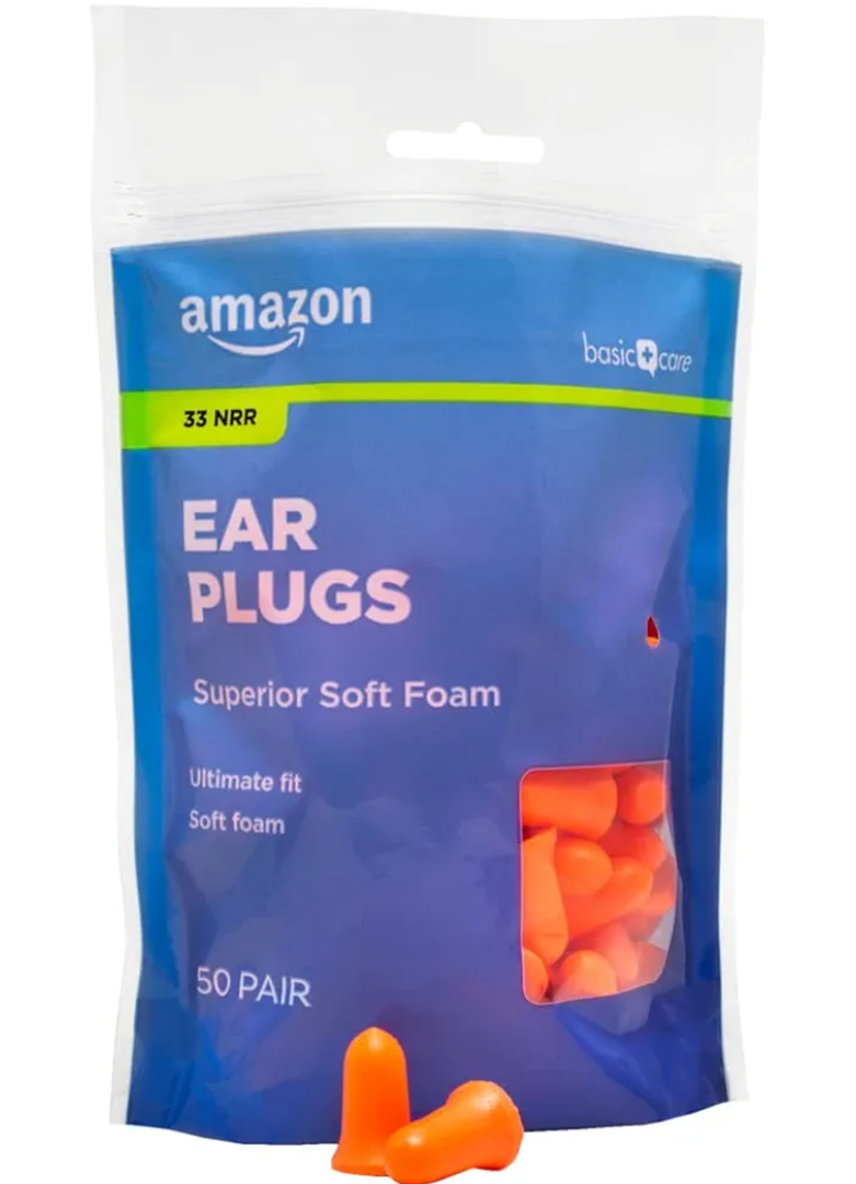 Basic Care Soft Foam Noise Cancelling Earplugs for Concerts, Hearing Protection, 100 Count (1 Pack of 50 Pairs)