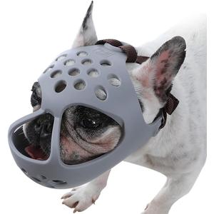 BARKLESS Dog Muzzle for Short Snout, Soft Frenchie Muzzle for Biting, Chewing, Licking for French Bulldogs Boston Terriers, Ideal for Flat-Faced Aggressive Dogs Grooming Walking, Allows Drinking (L (Head Cir: 17"-18.5"), Grey)