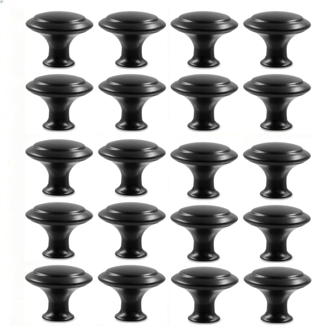 Matte Black Kitchen Cabinet Knobs - Dresser & Drawer Knobs - Zinc Cabinet 20 PCS
