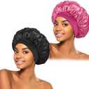 ZHENSILK 2Pcs Silk Bonnet for Sleeping, Satin Hair Bonnets, Soft Elastic Band Silk Sleep Cap, Hair Wrap for Women(Black Rose)