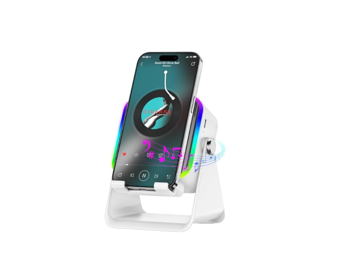 MILOUZE wireless induction speaker 5 in 1 Bluetooth speaker with Phone Stand White