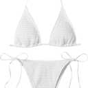 SweatyRocks Women's 2 Piece Triangle Bathing Suit Halter Top Tie Side Thong Bikini Swimsuits (Small, White)