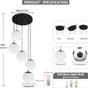 Globe Cluster Chandelier 5-Light, Black Modern Cluster Chandelier with Milk White Glass, Adjustable Globe Staircase Pendant Light for Kitchen Island Dining Room