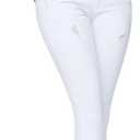 roswear Women's Capri Pants Mid Rise Skinny Ripped Stretchy Cropped Distressed Jeans (White, L)