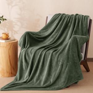 No Shed No Pilling Fleece Throw Blanke -Ultra Soft Lightweight & Cozy Bed Blanket, Plush Anti-Stati Microfiber, Thows for Sofa, Couch, 1 Piece, 50" x 60", Olive Green