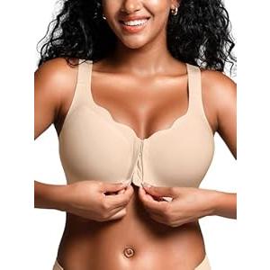 Front Closure Bras for Women - M-4XL - Wireless Jelly Bra with 2 Hook & Eyes No Underwire Seamless T-shirt Bralettes (Black)