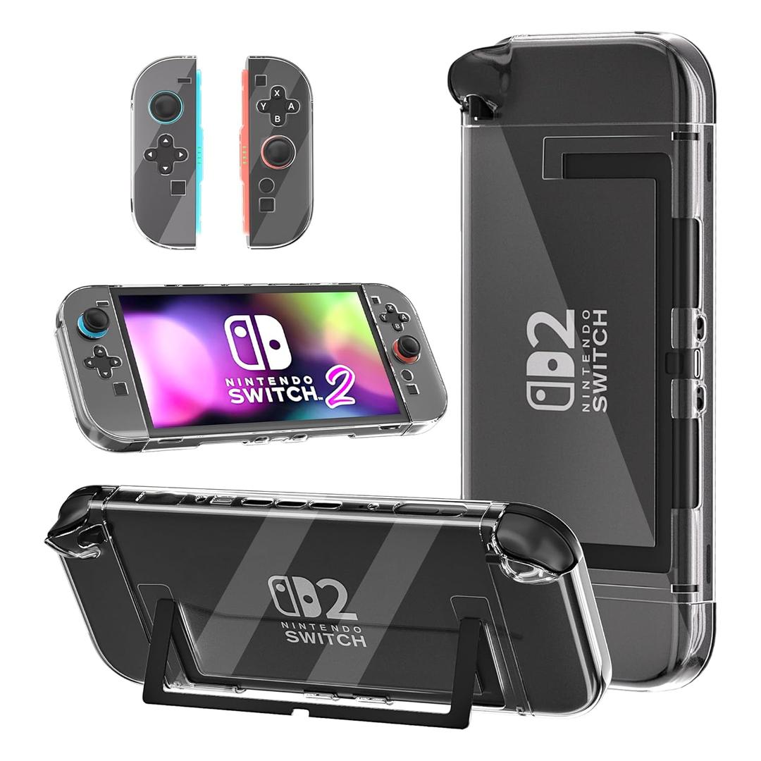 2 x [Optimized Version] GLDRAM Clear Case Compatible with Nintendo Switch 2 (2025), Dockable PC Protective Case + PC Detachable Joycon Cover, Hardshell Shock & Scratch Protector Skin Accessories - Crystal