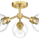 3-Light Semi Flush Mount Ceiling Light, Modern Light Fixtures Ceiling Mount with Globe Clear Glass Shade, SM195-BG-3