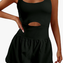 YOAKUKA Womens Workout Rompers Running Outfits Padded Bra Tennis Exercise Jumpsuits Gym Clothes, Color Black, Size Medium 