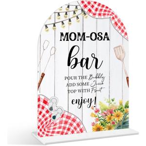 Mom-osa Bar Sign - BBQ Baby Shower Sign, 1 Pack Arch Acrylic Sign with Stand, Gender Reveal Party Table Decor, Backyard Baby Shower Supplies (SE42)