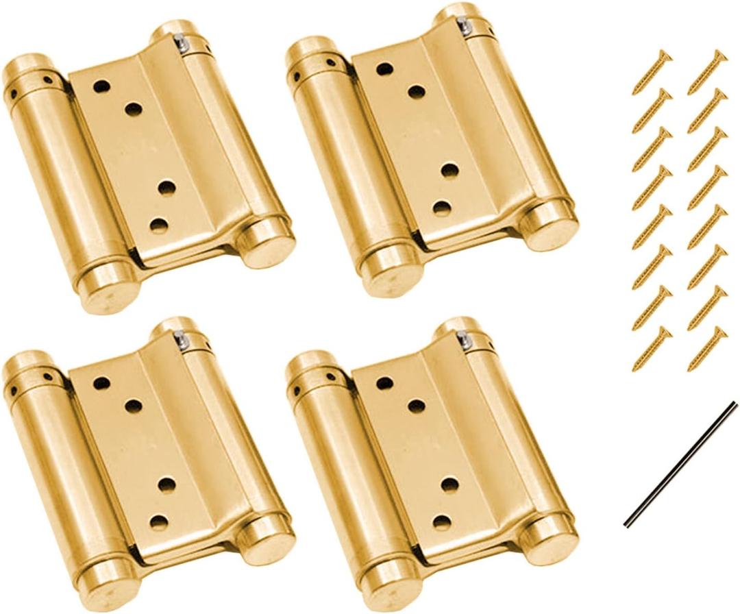2 Pairs (4Pcs) of 3" Stainless Steel Cafe Saloon Door Swing Self Closing Double Action Spring Hinge Brass w/Screws