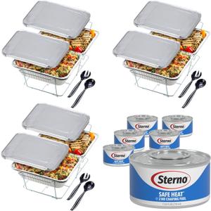 Sterno Disposable Chafing Dish Buffet Set for Large Parties & Catering, 2-Hour Chafer Fuel, Food Warmers & Warming Trays, Complete Buffet Set (30 Pieces)