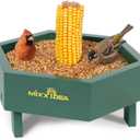 MIXXIDEA Ground Bird Feeder for Outdoors, Wooden Mesh Seed Tray for Bird Feeders, Great Attracting Garden Yard Decoration for Wild Birds Squirrels Chicken Dove, Green