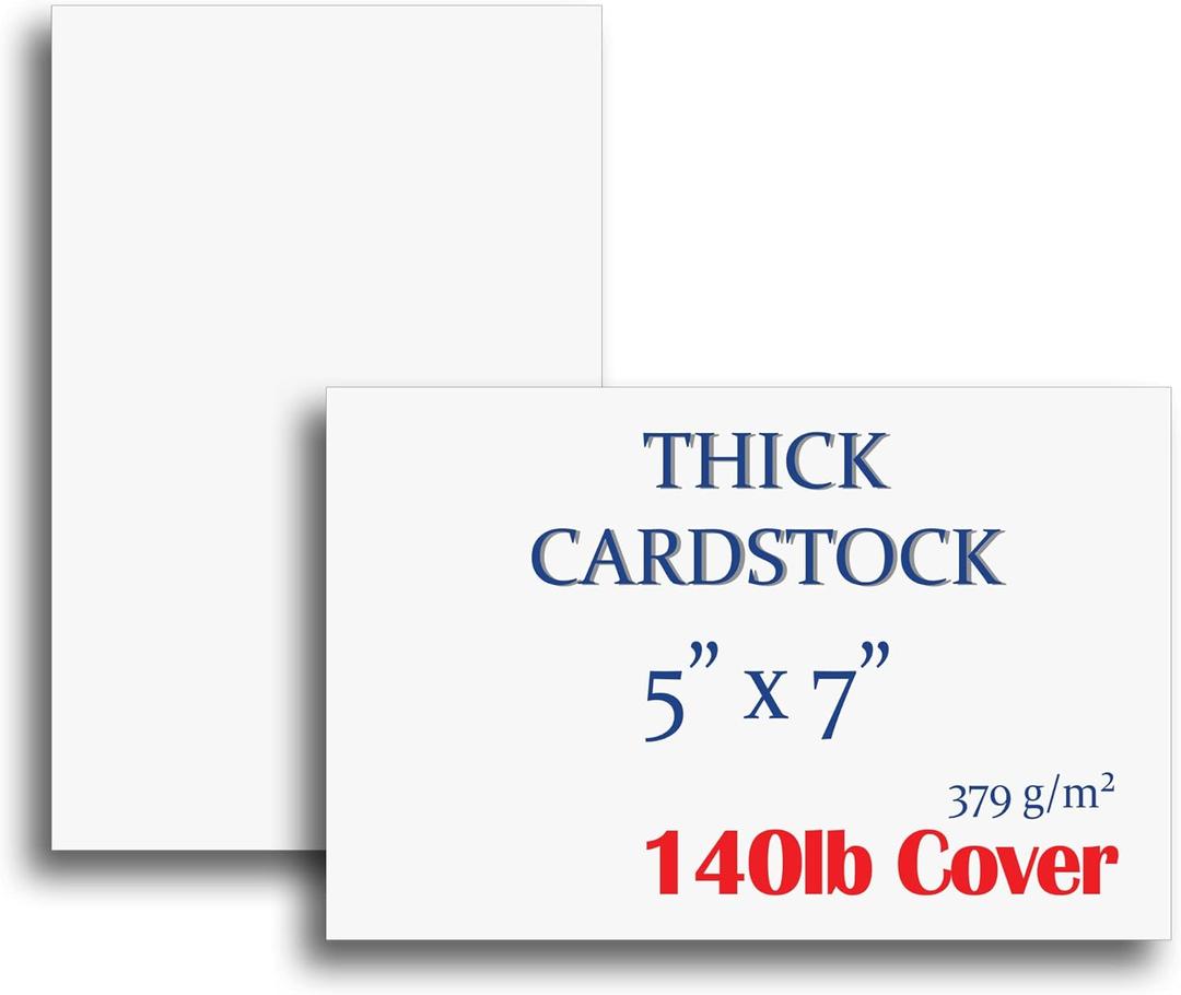 Extra Heavy Duty 140lb Cover Cardstock - 5" x 7" Bright White - 379gsm 18pt Thick Paper - Index, Flash & Post Card Stock (100 Pack)