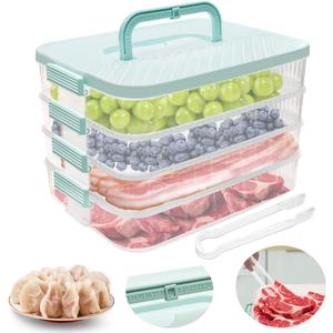 Food Storage Containers, Deli Meat Container for Fridge with Tong Cookie Containers with Lids Airtight Dumplings Freezer Containers for Deli Meat, Seafood, Dumplings, Cheese and Cookies (4 layer)
